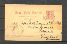 1891 LAS PALMAS DE GRAN CANARIA, ENTERO POSTAL ED. 21, CIRCULADO A PORTMOUTH - 1850-1931