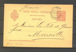 1895 BARCELONA, ENTERO POSTAL ED. 31, CIRCULADO A MARSELLA - 1850-1931