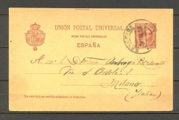 1896 BARCELONA, ENTERO POSTAL ED. 31, CIRCULADO A MILAN - 1850-1931