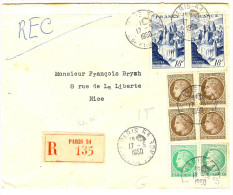 LGM FRANCE - MAZELIN 2f50x4+2fx2+CONQUES 18fx2 SUR LE REC DU 17/5/1950 TARIF REC.DU 1/7/1949 - 1945-47 Ceres De Mazelin