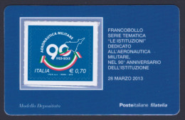 2013 ITALIA REPUBBLICA "90° ANNIVERSARIO AERONAUTICA MILITARE ITALIANA" TESSERA FILATELICA - Filatelistische Kaarten