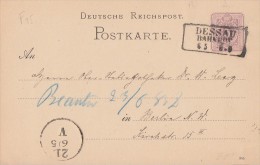 DR Ganzsache Seltener Kastenstempel Dessau Bahnhof 6.5.1885 - Covers & Documents