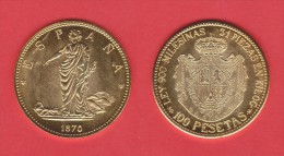 Gobierno Provisional  100 PESETAS   1.870  Oro   SC/UNC  Réplica   DL-11.246 - Sonstige & Ohne Zuordnung