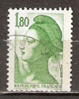 Timbre France Y&T N°2375 (02) Obl. Liberté De Gandon. 1 F. 80. Vert. Cote 0.15 € - 1982-1990 Liberté (Gandon)