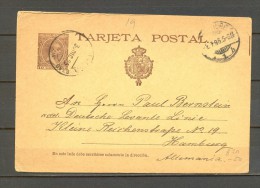 1895 VALENCIA, ENTERO POSTAL ED. 27, CIRCULADO A HAMBURGO, ALFONSO XIII, PELÓN, LLEGADA - 1850-1931