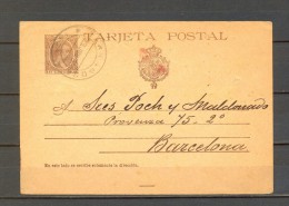 1898 TARRAGONA, ENTERO POSTAL ED. 36, CIRCULADO A BARCELONA, ALFONSO XIII, PELÓN - 1850-1931