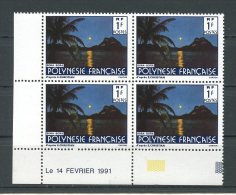 POLYNESIE 1991 N° 373A ** Bloc De 4 Coin Daté Neuf = MNH  Superbe Paysages Landscapes Nom Du Photographe Plus Grand - Ongebruikt