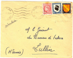 LGM FRANCE - MAZELIN 1f + BLASONS 30c+10c ANNECY / LULLIN 22/1/1947 TARIF  IMRIMES DU 2/1/1947 - 1945-47 Ceres De Mazelin