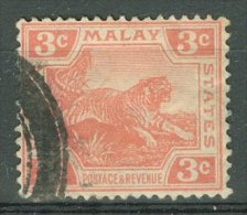 FEDERATED MALAY STATES 1904-22: ISC 33b Scarlet / YT 43 / Sc 42, Wmk Mult Crown CA, O - FREE SHIPPING ABOVE 10 EURO - Federated Malay States