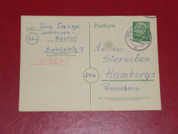 Leverkusen 1954 Bundespräsident Heuss 1 Grosser Kopf 10Pf 0 Gebraucht Ganzsache Postal Stationery Bund Germany Postkarte - Postkaarten - Gebruikt