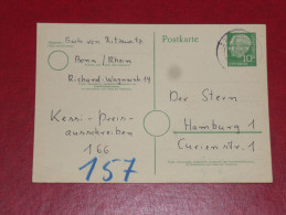 Bonn 1954 Bundespräsident Heuss 1 Grosser Kopf 10Pf 0 Gebraucht Ganzsache Postal Stationery Bund Germany Postkarte - Postcards - Used