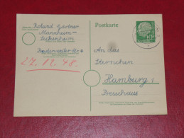 Mannheim 1954 Bundespräsident Heuss 1 Grosser Kopf 10Pf Gebraucht Ganzsache Postal Stationery Bund Germany Postkarte - Postkaarten - Gebruikt