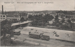 AK Meerane Blick Auf Georgenplatz Mit Bürgerschule Schule Brücke Eisenbahn Waggon Bahnhof ? Bei Glauchau Crimmitschau - Meerane