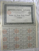 Titre Compagnie Générale De CONSTRUCTIONS NAVALES Action 500 Francs Au Porteur 30 Coupons - Navigation - Navegación