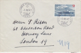 Switzerland 1947 Pro Patria 30+10Rp Value On Cover From Bern To London (20091) - Covers & Documents