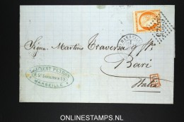 France  Yv 38 , A Lettre Obl. GC 6325 Marseille To Bari Italy 1874 Nice Cancels  PD - 1849-1876: Classic Period