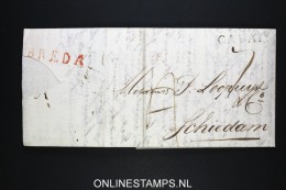 France Lettre 1814 Cachet Calais A Schiedam Pays Bas, Entrée Breda En Rouge - 1801-1848: Precursors XIX