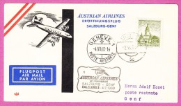 AUTRICHE AUSTRIA OSTERREICH - 1960  Erstflug Premier Vol First Flight Salsburg Salzbourg Genf Geneve Geneva - Primeros Vuelos