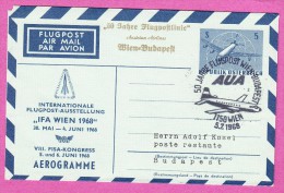 AUTRICHE AUSTRIA OSTERREICH - 1968  Aérogramme Aerogramm To Budapest - Premiers Vols