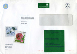 Enveloppe Port Payé Envoi De La Poste Suédoise Illustrée Oiseau Pie Fleur Plante Hiver - Oficiales