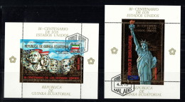 1975  USA Bicentennial - Mt Rushmore, Statue Of Liberty - 2 GOLD Foil Souvenir Sheets - Guinée Equatoriale