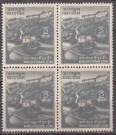 BHUTAN 1971, 1972,  Monastery, Wangdiphodrang Dzong & Bridge ,Definitive ,2ch Block Of 4(,MNH(**) - Abdijen En Kloosters