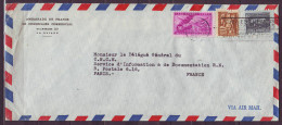 Lettre De LA HAVANE Cuba    Annee 1956  Pour PARIS De L AMBASSADE De FRANCE Avec 3 Timbres POSTE AERIENNE Par Avion - Lettres & Documents