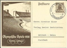 ALEMANIA ENTERO POSTAL Y MAT JUEGOS OLIMPICOS DE 1936 MAT ESTADIO OLIMPICO - Sommer 1936: Berlin