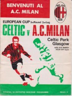 Official Football Programme CELTIC - MILAN European Cup ( Pre - Champions League ) 1969 3rd Round VERY RARE - Habillement, Souvenirs & Autres