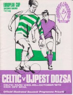 Official Football Programme CELTIC - UJPESTI DOZSA European Cup ( Pre - Champions League ) 1972 2nd Round RARE - Uniformes Recordatorios & Misc