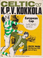 Official Football Programme CELTIC - KOKKOLA Finland European Cup ( Pre - Champions League ) 1970 1st Round RARE - Habillement, Souvenirs & Autres