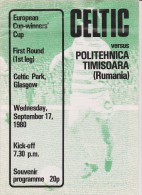 Official Football Programme CELTIC - POLITEHNICA TIMISOARA Romania European Cup Winners Cup 1980 1st Round - Apparel, Souvenirs & Other