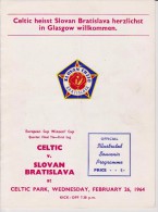 Official Football Programme CELTIC - SLOVAN BRATISLAVA European Cup Winners Cup 1964 Quarter Final VERY RARE - Uniformes Recordatorios & Misc