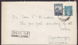 Turkey UCAK ILE Par Avion Boxed Cancel 1955 Cover Lettera To Denmark - Briefe U. Dokumente