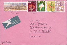 South Africa "Pegasus" Airmail Lugpos Par Avion Labels SWEETWATERS 1974? Cover Brief MALMÖ Sweden Orchids (2 Scans) - Aéreo