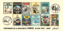 FRANCE 2007 N°64 Albums Fictifs + 2 Cachets Premier Jour FDC TINTIN KUIFJE TIM HERGE GUEBWILLER - Hergé