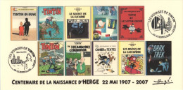 FRANCE 2007 N°65 Albums Fictifs + 2 Cachets Premier Jour FDC TINTIN KUIFJE TIM HERGE GUEBWILLER - Hergé