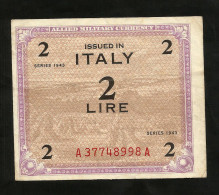 ITALIA 2 Lire - ALLIED MILITARY CURRENCY - 1943 (ITALIANO) - Occupation Alliés Seconde Guerre Mondiale