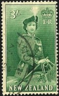 NEW ZEALAND GREEN  3 /- CORONATION QEII OUT OF SET OF 3(?) USEDH 1953 SG734 READ DESCRIPTION !! - Used Stamps