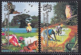 India MNH 2010, Set Of 2,  International Year Of Biodiversity, Nature, Bird, Owl, Crab, Job, Flower Plant, Tree - Neufs