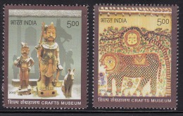 India MNH 2010, Set Of 2, Crafts Museum, Art, Wood Carving, Dog, Horse Shadow, 'Madhubani' Tiger, Animal, Y - Unused Stamps