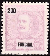 FUNCHAL  (Madeira) - 1897,  D. Carlos I.  200 R.   D. 11 3/4 X 12  (*) MNG   MUNDIFIL  Nº 24 - Funchal