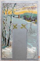 SUPERBE CPA PRECURSEUR Litho Relief Illustrateur Art Nouveau Paysage Neige Arbre Bouleau Cadre Argenté Argent - Árboles