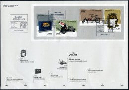 DENMARK / DANEMARK (2015) - Sheet -First Day Cover - Danish Inventions / Danske Opfindelser - Truck, Bike, Cell, Writing - Lettres & Documents