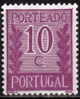 PORTUGAL - 1940, (PORTEADO)  Valor Ladeado De Ramos  10 C.  P. Liso  D. 14  (*) MNG  MUNDIFIL  Nº 55 - Neufs