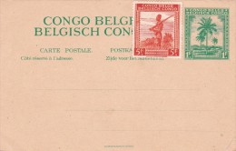 C-01-212 - Congo Belge EP - Entier Postal Carte - COB 243 -  -  - 1942 CP Palmier 1fr Vert ( Stibbe 73 ) Surchargé Avec - Postwaardestukken