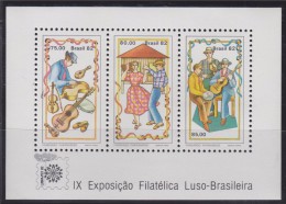 = Brésil 1982 Bloc Neuf De 3 Timbres N°51 Danse Et Musique IXème Exposition Philatélique "luso-Brasileira" - Blocks & Kleinbögen