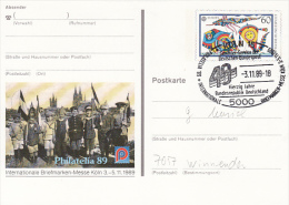 KOLN PHILATELIC EXHIBITION, CHILDRENS, EUROPA CEPT-KITES, PC STATIONERY, ENTIER POSTAUX, 1989, GERMANY - Geïllustreerde Postkaarten - Gebruikt