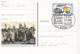 KOLN PHILATELIC EXHIBITION, CHILDRENS, EUROPA CEPT-KITES, PC STATIONERY, ENTIER POSTAUX, 1989, GERMANY - Geïllustreerde Postkaarten - Gebruikt