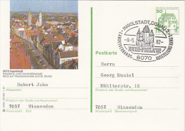 INGOLSTADT TOWN PANORAMA, CASTLE, PC STATIONERY, ENTIER POSTAUX, 1982, GERMANY - Illustrated Postcards - Used